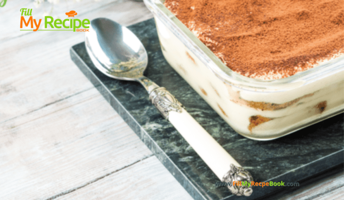 Easy Tasty No Bake Tiramisu Tart Recipe. Italian cuisine but similar to a South African fridge tart idea, a lady fingers coffee dessert.