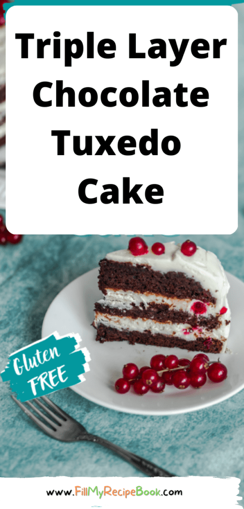 Triple Layer Chocolate Tuxedo Cake recipe. Best gluten free homemade triple layer chocolate cake with mascarpone cheese filling as a dessert.