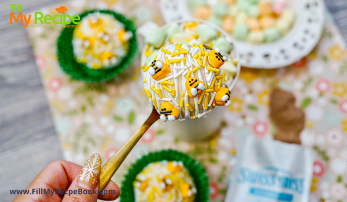 Hot Chocolate Marshmallow Bombs Drink recipe. A hot chocolate idea with small marshmallows and bumblebee candy in a bomb to melt in the cup.