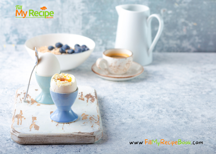 Boiled Eggs for Breakfast recipe ideas in an egg cup. Eggs are filled with protein and are a great energy sauce, for salads and easter use.