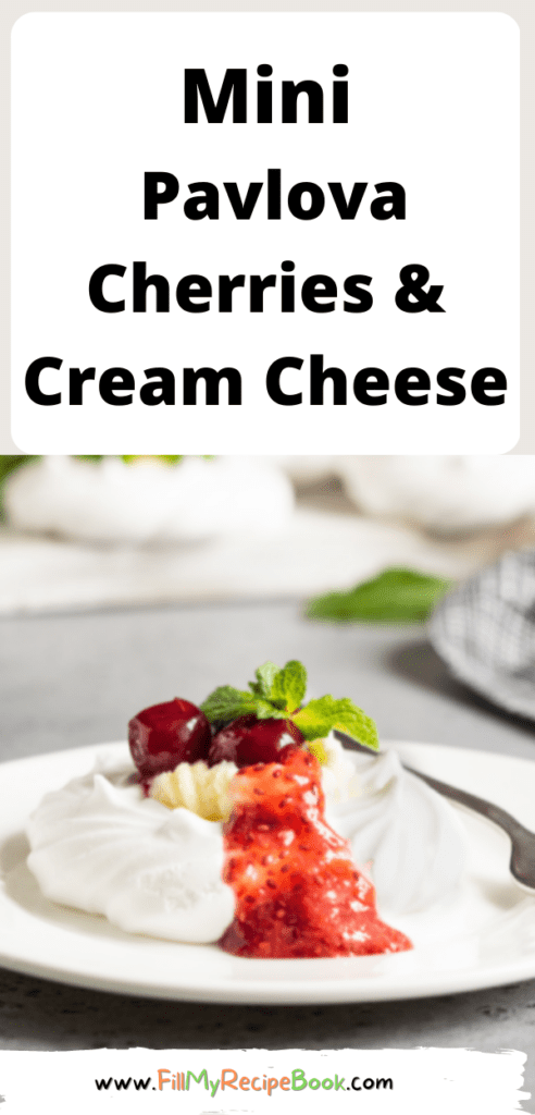 Make this stunning Mini Pavlova Cherries Cream & Cheese Filling with strawberry sauce recipe for a fine dining mini dessert for high tea.