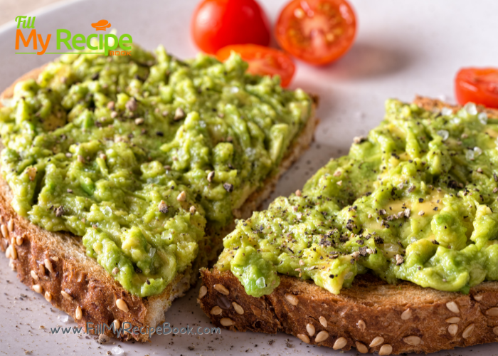 Avocado on Toast Breakfast Ideas. Easy Recipes for a simple healthy plain breakfast with whole wheat toast, mashed or cut avocado and spices.