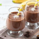 Easy Chocolate Banana Breakfast Smoothie recipe. A healthy shake with raspberries and Greek yogurt, add protein powder or cocoa for taste.