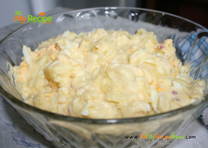 Creamy Potato Salad Recipe for a summer braai or barbecue grill side dish. Easy healthy potato salad mustard, mayo dressing grandma made.