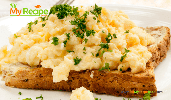 Make this Easy Scrambled Eggs on Toast recipe idea for a healthy filling breakfast. A versatile recipe to add vegetable, grated cheese.