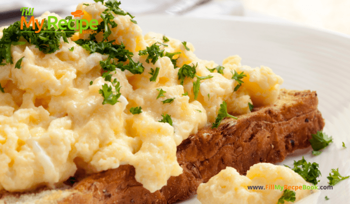 Make this Easy Scrambled Eggs on Toast recipe idea for a healthy filling breakfast. A versatile recipe to add vegetable, grated cheese.