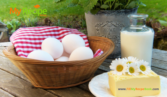 milk and eggs ingredients for scrambled eggs dish