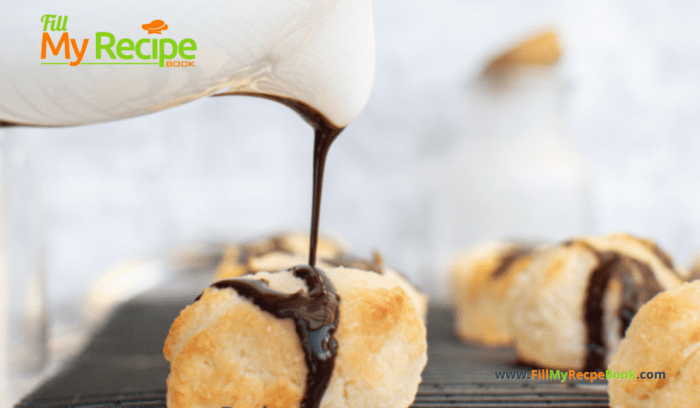 Easy Healthy Coconut Macaroons Recipe. Oven Baked with healthy coconut oil, dairy free, gluten free, diabetics friendly, chocolate coated.