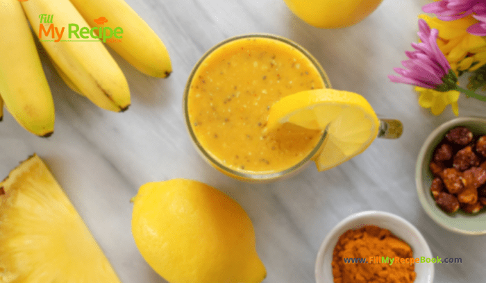 Healthy Gut Soothing Turmeric Smoothie recipe. The best fresh organic fruits and turmeric, for anti-inflammatory benefits and healings.