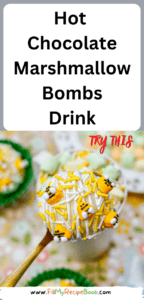 Hot Chocolate Marshmallow Bombs Drink recipe. A hot chocolate idea with small marshmallows and bumblebee candy in a bomb to melt in the cup.