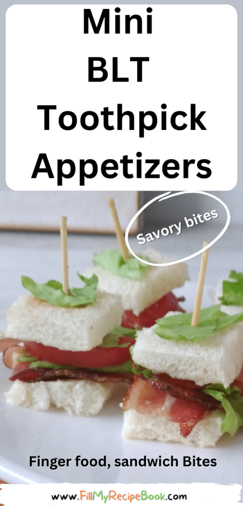 Mini BLT Toothpick Appetizers recipe idea for a party. Great finger food sandwich that are a one bite savory appetizer on toothpick skewers.