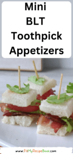Mini BLT Toothpick Appetizers recipe idea for a party. Great finger food sandwich that are a one bite savory appetizer on toothpick skewers.