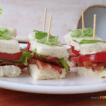 Mini BLT Toothpick Appetizers recipe idea for a party. Great finger food sandwich that are a one bite savory appetizer on toothpick skewers.