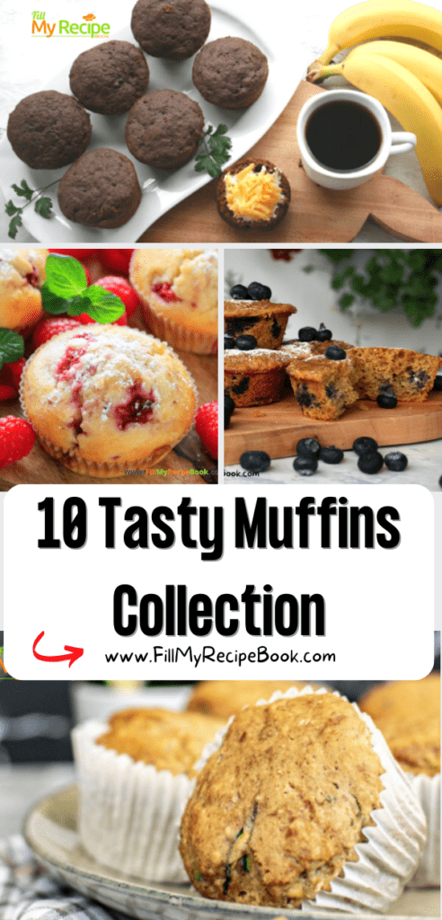 10 Tasty Muffins Collection recipe ideas to make ahead for breakfast or snack. Easy healthy fruit, oats or honey and chocolate filled idea.