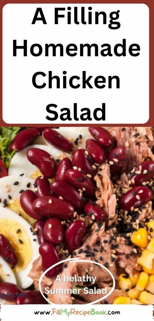 A Filling Homemade Chicken Salad recipe. An easy yet protein packed healthy side dish for a meal or braai and barbecue, summer salads.