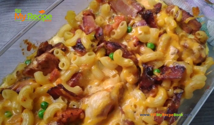 Chicken Bacon Butternut Pasta Dish recipe idea. All in one creamy casserole for a dinner or lunch meal for the family on those chilly days.