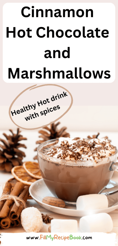 Cinnamon Hot Chocolate and Marshmallows drink recipe with a pinch of cayenne. Artisanal marshmallows to melt on top with cocoa powder.