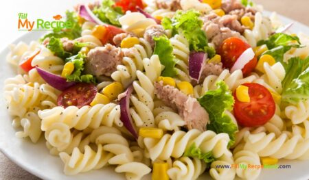 Fresh Tuna Pasta Salad Recipe idea for a full meal in the summer. Protein and pasta with fresh salad for a side dish or complete meal.