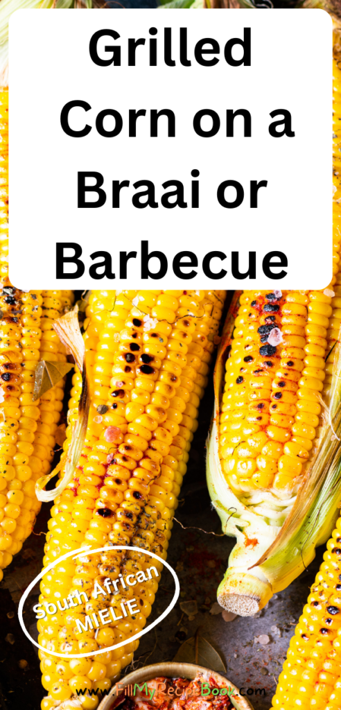 Grilled Corn on a Braai or Barbecue recipe idea for a side dish. Mielies is what the traditional South African call it eaten with butter.