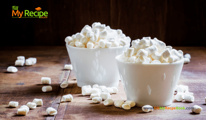 small marshmallows, Marshmallow Fridge Cake Biscuits recipe idea for a dessert. A No Bake stove top recipe with biscuit and condensed milk, coconut coated.