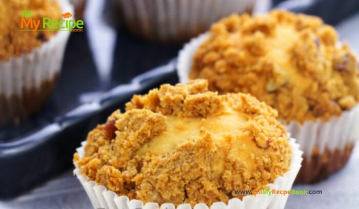 Simple Crumbed Pecan Muffins recipe are an easy healthy idea. The streusel topping is made with cinnamon and pecan chopped nuts.