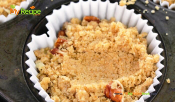 Simple Crumbed Pecan Muffins recipe are an easy healthy idea. The streusel topping is made with cinnamon and pecan chopped nuts.