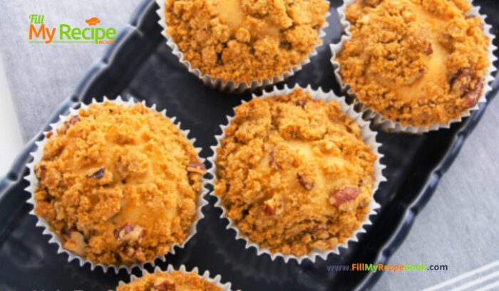 Simple Crumbed Pecan Muffins recipe are an easy healthy idea. The streusel topping is made with cinnamon and pecan chopped nuts.