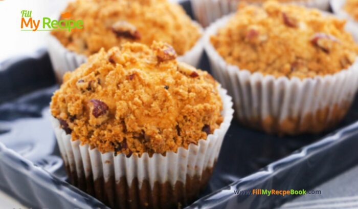 Simple Crumbed Pecan Muffins recipe are an easy healthy idea. The streusel topping is made with cinnamon and pecan chopped nuts.