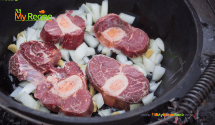 A Tasty Oxtail Potjie Recipe idea for the best easy South African one pot meal for a family on coals on an open fire for lunch or dinner.