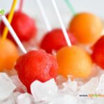 Watermelon and Melon Balls Appetizers recipe on toothpicks or skewers for a cool thirst quenching summer snack to hydrate in the hot days.