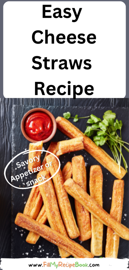 Easy Cheese Straws Recipe idea to bake for an appetizer or snack. The 4 ingredient mix form a crispy savory cheese cracker stick for parties.