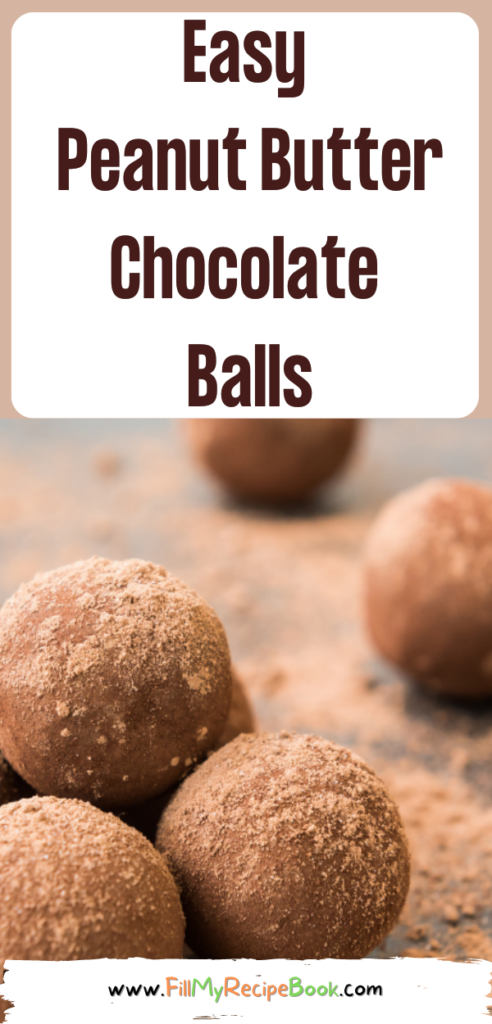 Easy peanut butter chocolate balls recipe idea. A No Bake healthy snack with cocoa powder treat for kids and family and to gift.