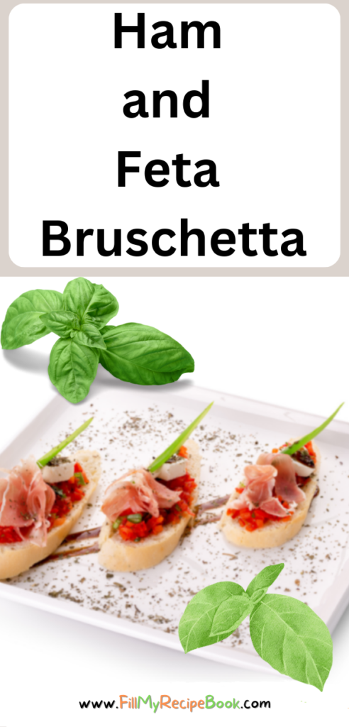Ham and Feta Bruschetta an appetizer recipe idea. Crispy bites offer the savory taste of tomato, feta cheese, basil, garlic and balsamic.