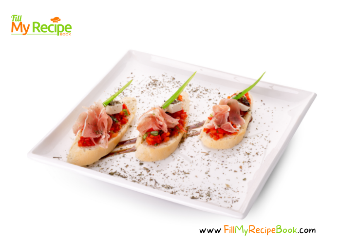 Ham and Feta Bruschetta an appetizer recipe idea for guests. Every crispy bite offers the savory taste of tomato, feta, basil and garlic.