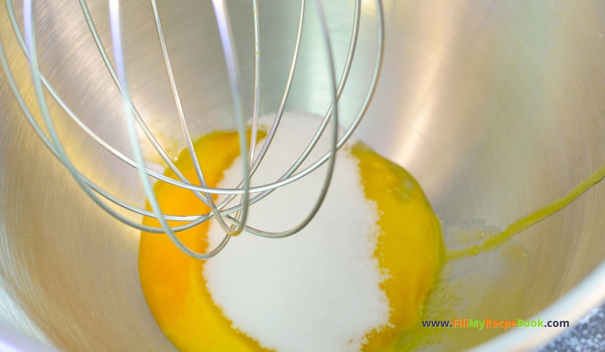 mixing the egg and sugar, Mini Carrot Cake with White Chocolate recipe idea. A mini Bundt shape bite for a fine dining dessert, topped with shaved white chocolate.