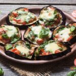 Easy Mini Eggplant Pizza recipe idea. A very simple oven bake healthy vegetarian or gluten free snack or side dish filled with vitamins.