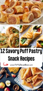 12 Savory Puff Pastry Snack Recipes ideas. Easy pie and fruit snacks for kids or parties or appetizers with various fillings for treats.