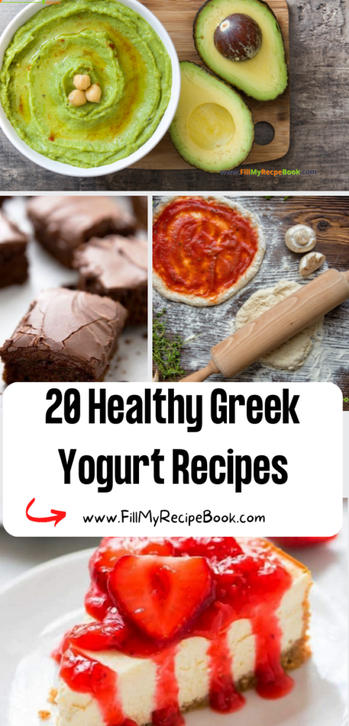 20 Healthy Greek Yogurt Recipes. Healthier ideas for oven baking and no bake ideas with Greek yogurt for desserts and cakes and breakfasts.