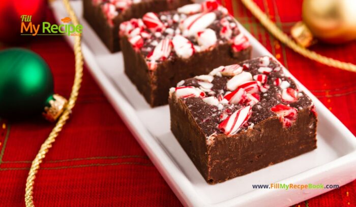 Make this Holiday Candy Cane Nutella Fudge Recipe idea for Christmas desserts or snacks. An easy chocolate No Bake decorated with candy.