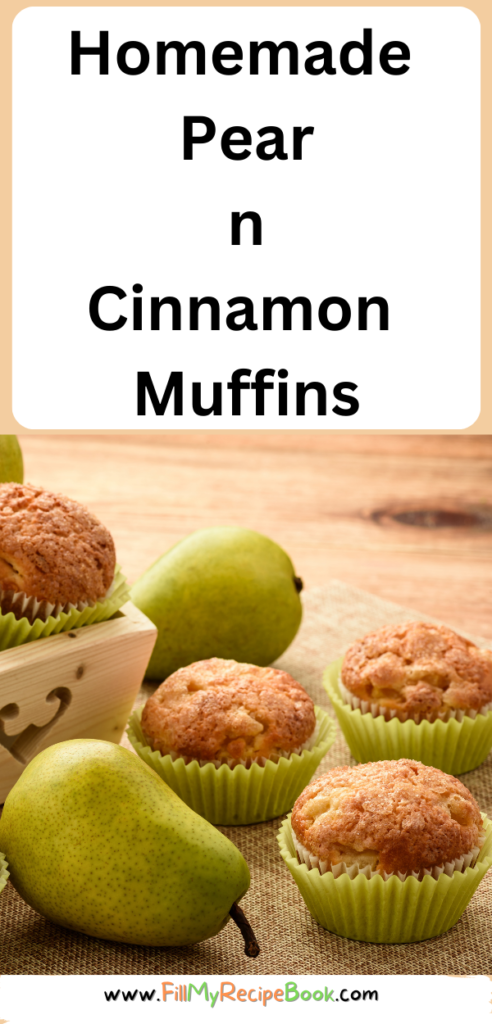 Homemade Pear n Cinnamon Muffins recipe idea. Easy healthy muffins for breakfast or school lunches, oven baked and kids will love them.