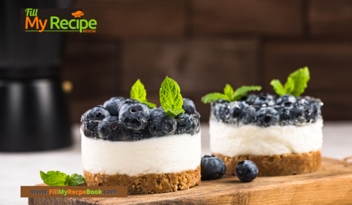 Mini Blueberry Cheesecake Tartlets Recipe. Easy homemade oven bake with a biscuit base and a creamy cream cheese filling with blueberries on.