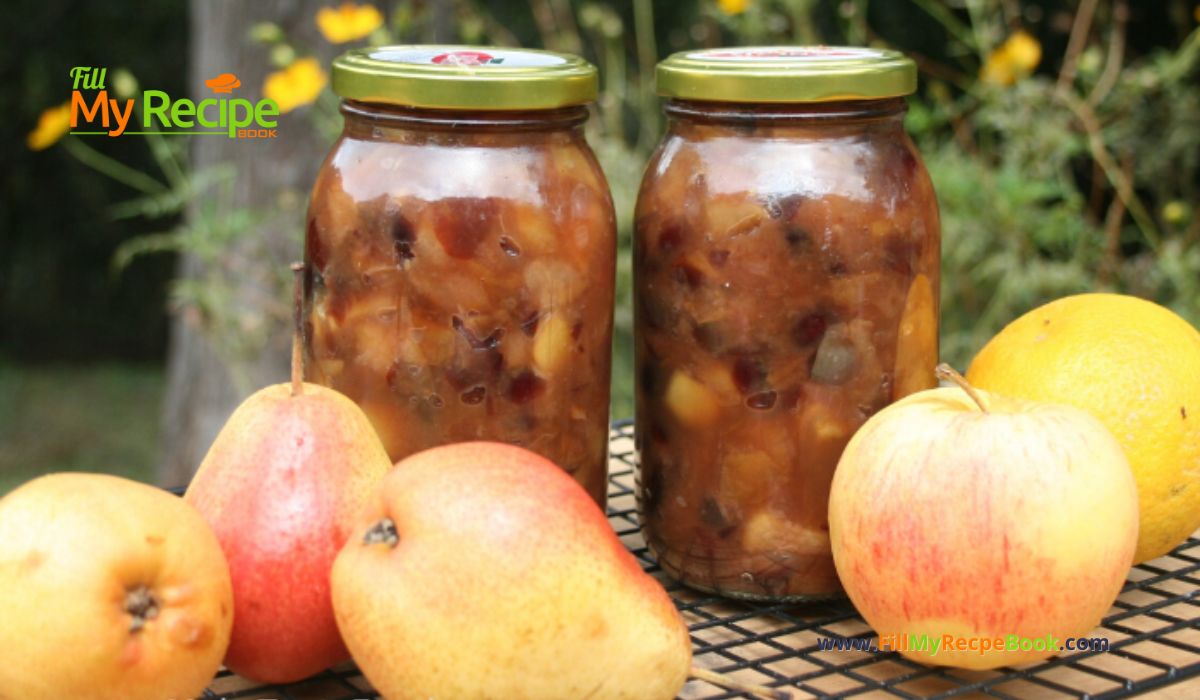 Tasty Homemade Pear Chutney Recipe. An easy basic recipe idea for the best canned or bottled fresh apple and pear chutney to store.