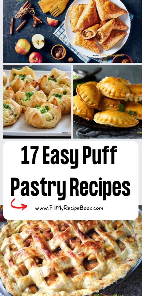 17 Easy Puff Pastry Recipes ideas from filling ice cube trays for appetizers or pockets and bites or pie crust, sausage rolls and desserts.