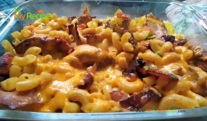 Chicken Bacon Butternut Pasta Dish recipe idea. All in one creamy casserole for a dinner or lunch meal for the family on those chilly days.