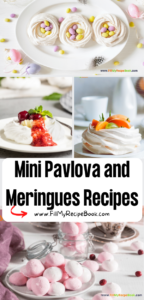 Mini Pavlova and Meringues Recipes ideas. Easy individual small dessert with flavors filled with fruits and cream with curds for Christmas.