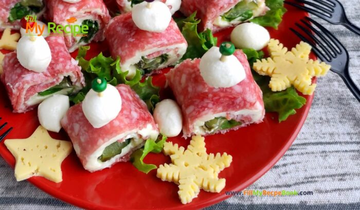 Smoky Salami Cream Cheese Appetizer recipe idea for Christmas and parties. An easy cold roll up on skewer stick with pickles.