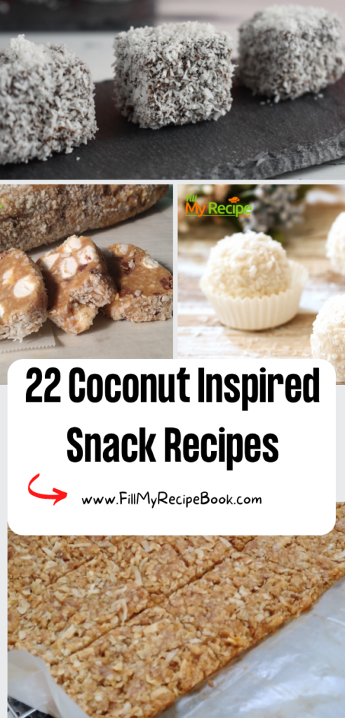 22 Coconut Inspired Snack Recipes ideas to make. Healthy oven bakes or no bake recipes for desserts or snacks for kids and tea time cakes.
