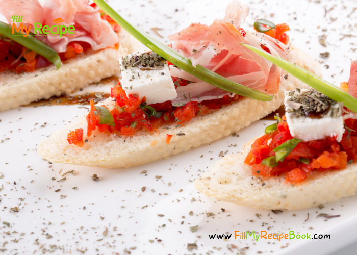 Ham and Feta Bruschetta an appetizer recipe idea. Crispy bites offer the savory taste of tomato, feta cheese, basil, garlic and balsamic.