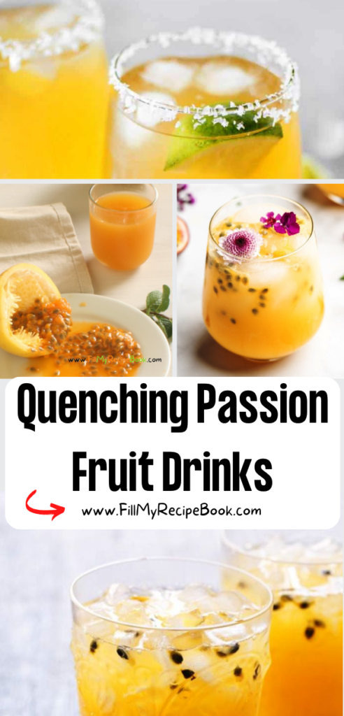 Quenching Passion Fruit Drinks recipe idea. Iced Tea and organic passion fruit juice and non alcoholic or alcoholic cocktails for summer.