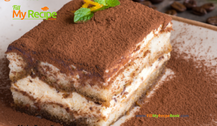 Easy Tasty No Bake Tiramisu Tart Recipe. An Italian cuisine but similar to South African fridge tart, a dessert with lady fingers and coffee.